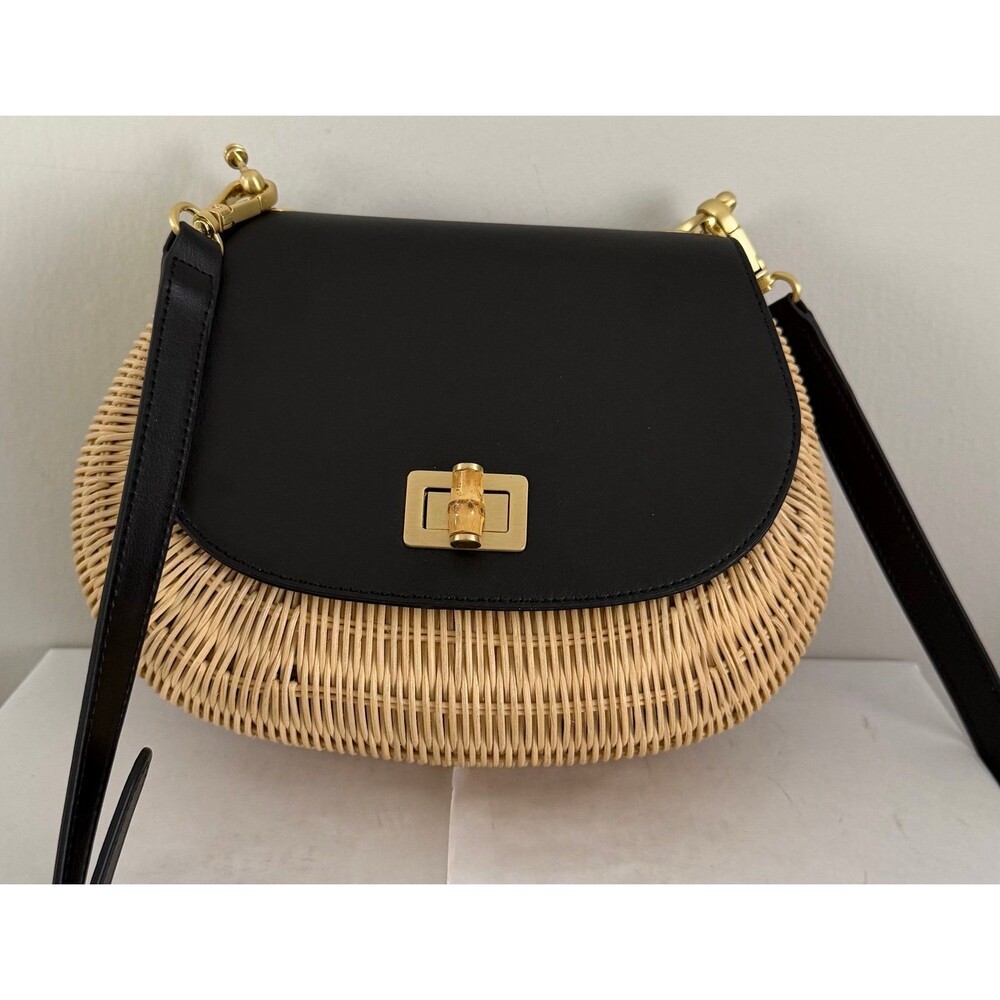 Talbots Bamboo Top Handle Bag Real Leather Wicker Crossbody